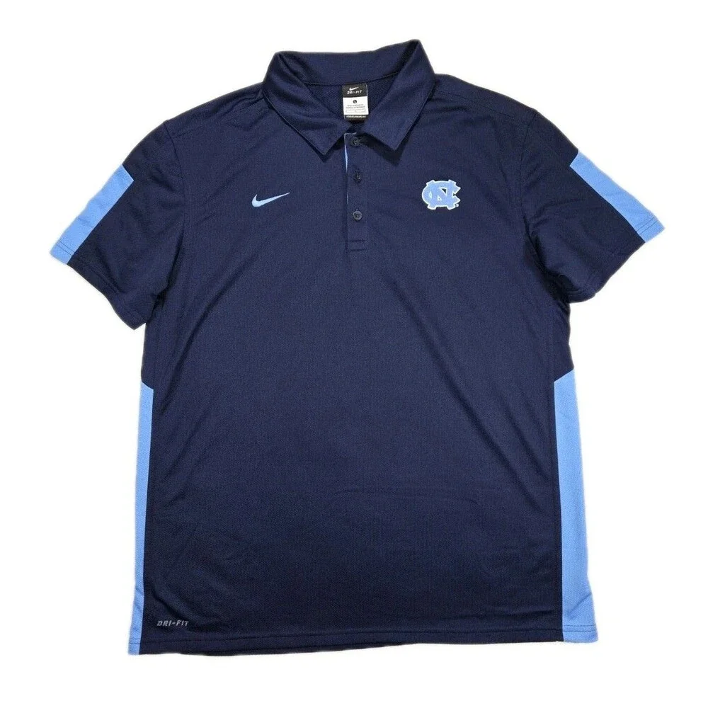 Mens Nike DriFit North Carolina Tar Heels Short Sleeve Polo Shirt Blue Large